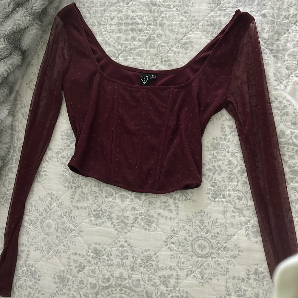 Burgundy long sleeve crop top